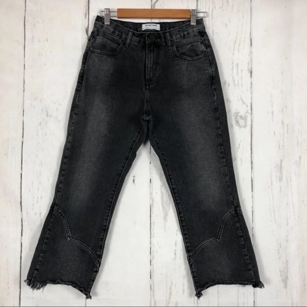 One Teaspoon Kick Flare Crop Raw Frayed Hem Black Oak - Picture 2 of 15